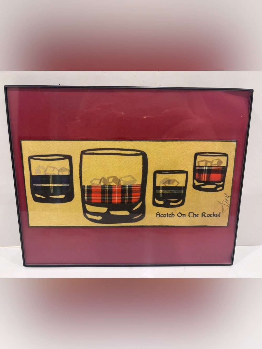 Vintage Scotch On The Rocks Framed Art - Red, Yellow, Black